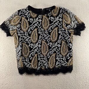 Supply & Demand Embroidered Paisley Lace Boho Top Black Gold Silver Size‎ Small